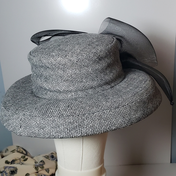 Susanna Designer Herringbone High Brim Hat Scurtural Netting Flower Feathers OS main image 7